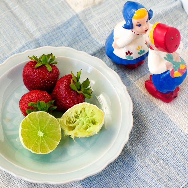 Lime, Strawberries and kissing Dutch Salt and Pepper shakers
